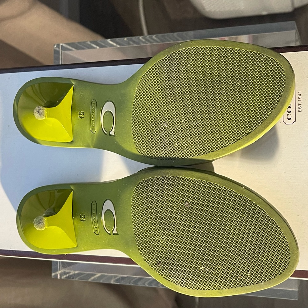 Vintage Coach Calf Leather Lime Green Kitten Heel Sandals - Picture 8 of 10